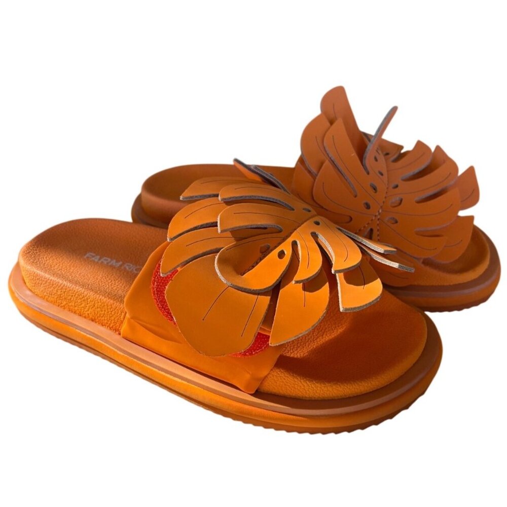 Farm Rio Monstera Anatomic Slide Sandals Orange Size 7 New In Box - Picture 5 of 11